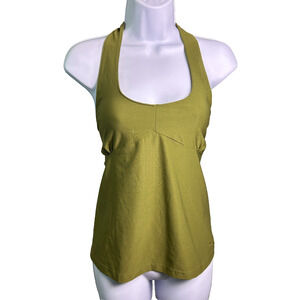 Columbia Halter Tie Back Empire Waist Top Womens Large Olive Green Flowy Summer